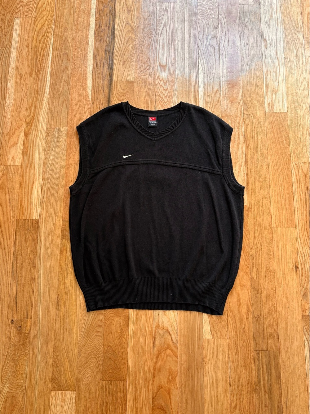 Nike Team Vintage 90s Y2K Sweater Vest Black Cotton V-Neck Logo Golf Preppy XL
